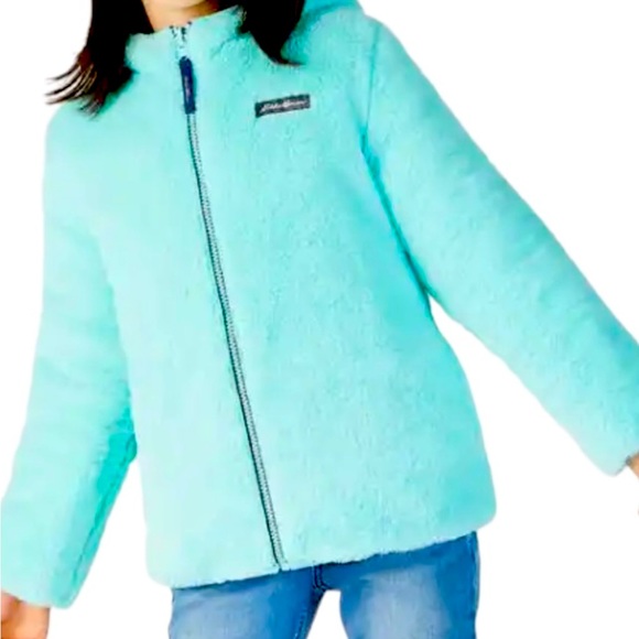 SOFT Eddie Bauer Girls Navy Blue Winter Snow Jacket Reversible Faux Fur Small - Picture 2 of 8